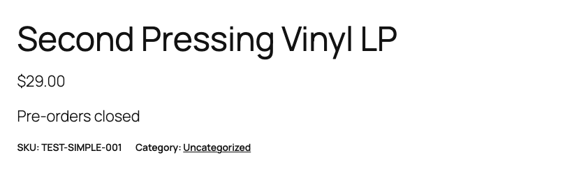 Product page past its cutoff, showing the closed message where Add to cart used to be